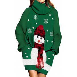 Women's High Neck Ugly Christmas Sweater Dress