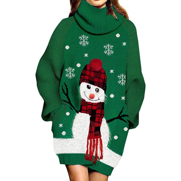 Women's High Neck Ugly Christmas Sweater Dress 