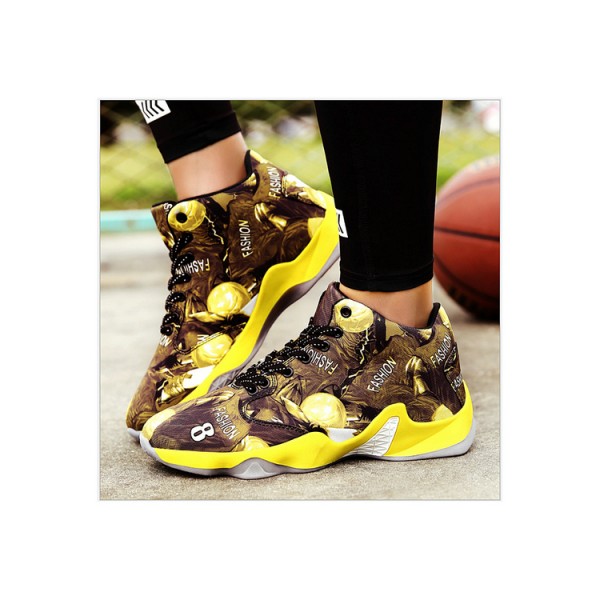 Cheap lightweight running yellow high cut basketball shoes men 