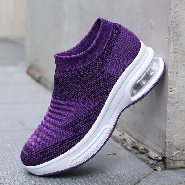 Women Casual Comfortable Striped Knitted Sports Running Shoes 