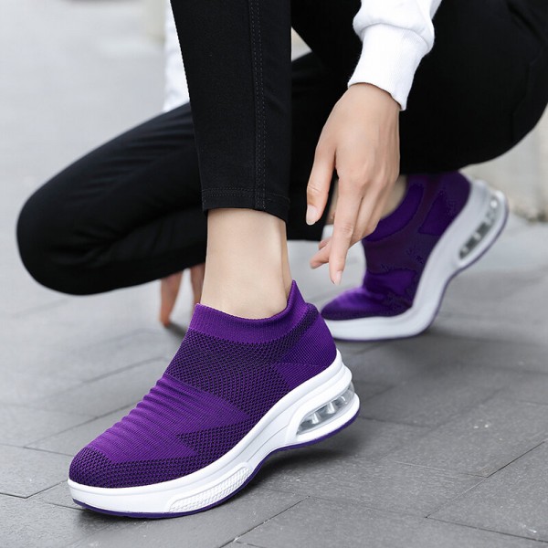 Women Casual Comfortable Striped Knitted Sports Running Shoes 