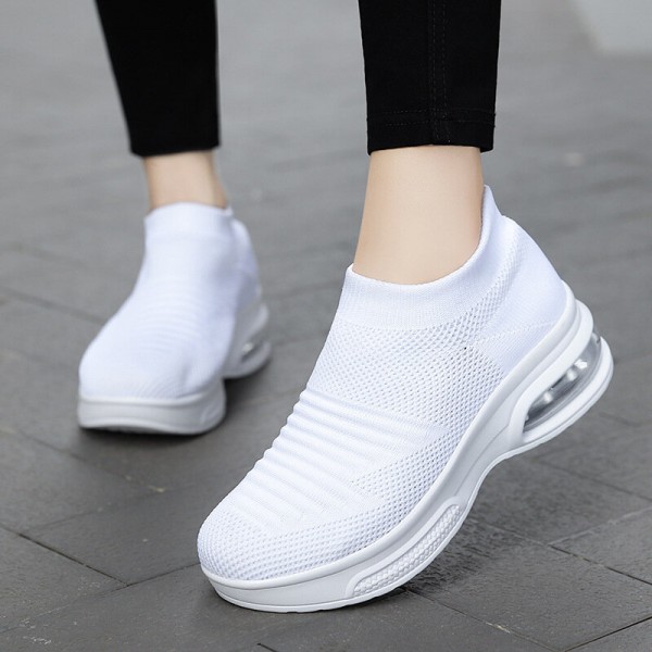 Women Casual Comfortable Striped Knitted Sports Running Shoes 