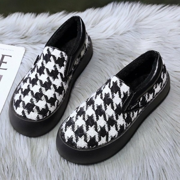 Women Brief Houndstooth Elastic Band Warm Lining Walking Shoes 