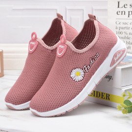 Women Daisy Decor Mesh Comfy Breathable Casual Slip On Sneakers