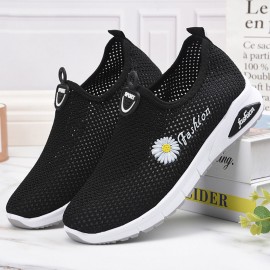 Women Daisy Decor Mesh Comfy Breathable Casual Slip On Sneakers