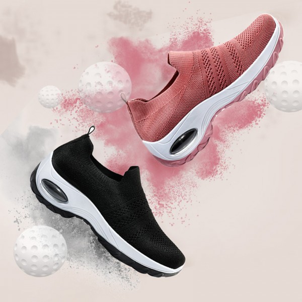 Women Comfortable Mesh Round Toe Walking Casual Non-Slip Running Fashion Sports Shoes 