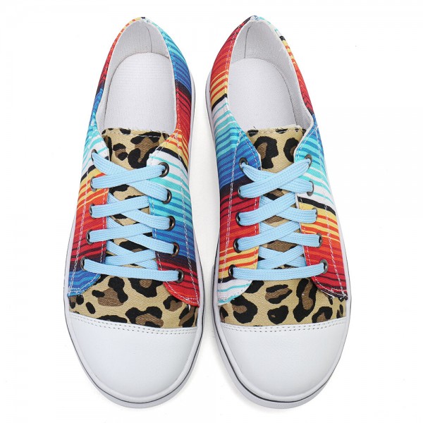 Largr Size Women Colorblock Leopard Printing Breathable Casual Shoes 