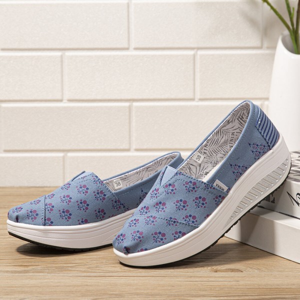 Dots Tree Printed Pattern Comfortable Canvas Rocker Sole Walking Shoes For Women 