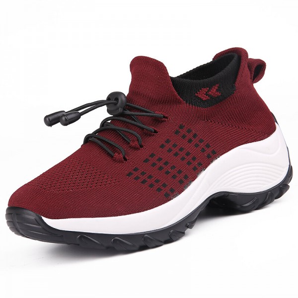 Women Casual Knitted Mesh Lace-up Antiskid Running Shoes 