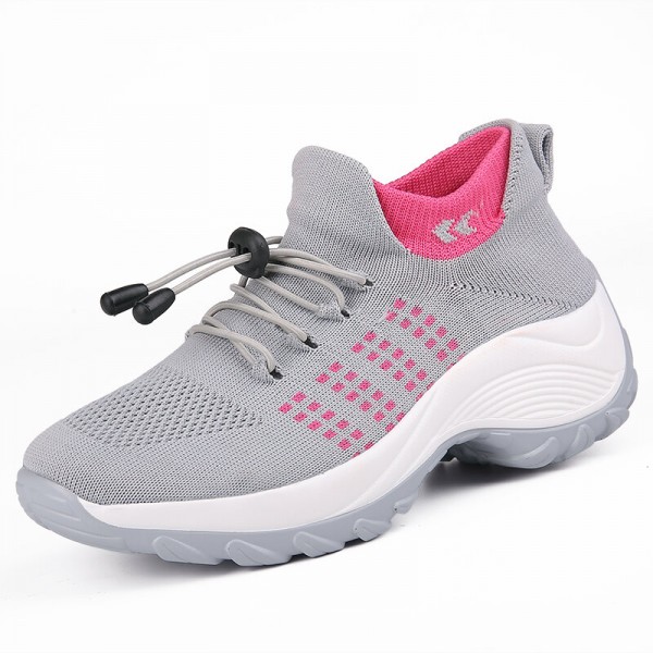 Women Casual Knitted Mesh Lace-up Antiskid Running Shoes 