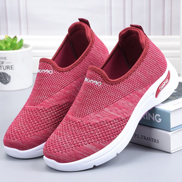 Women Solid Color Mesh Breathable Soft Antiskid Running Shoes 