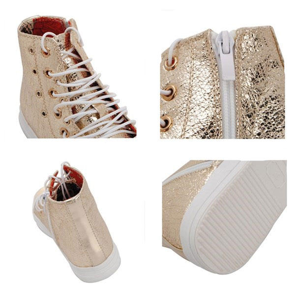 Glitter Lace Up Zipper Casual Sneaker Women Shoes 