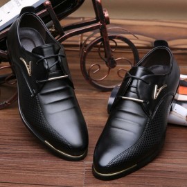 Men Microfiber Leather Breathable Pointed Toe Comfy England Dress Casual Business Shoes