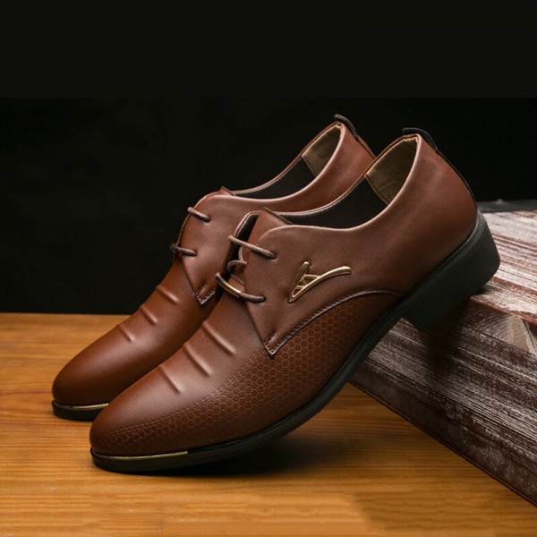 Men Microfiber Leather Breathable Pointed Toe Comfy England Dress Casual Business Shoes 