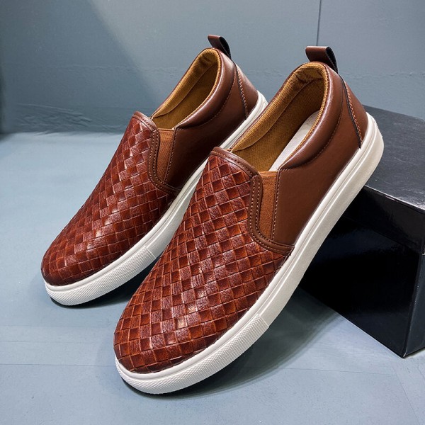 Men Breathable Vintage Weave Soft Bottom Slip On Comfy Casual Court Shoes 