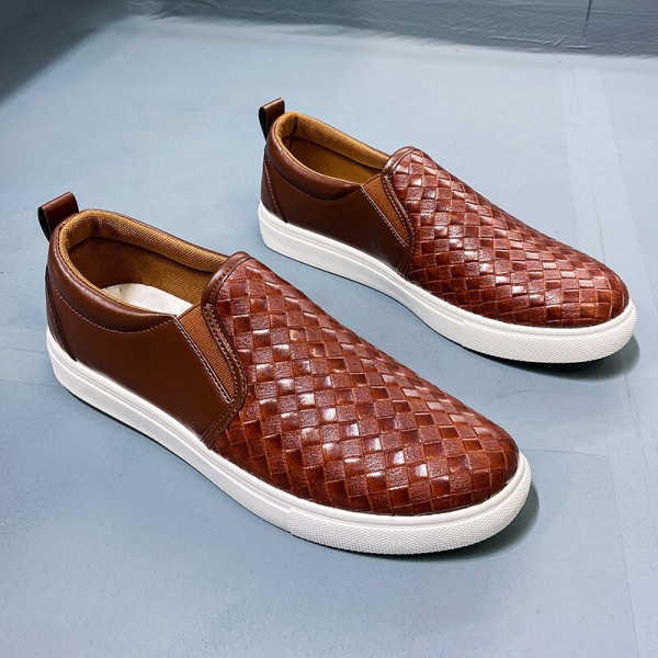 Men Breathable Vintage Weave Soft Bottom Slip On Comfy Casual Court Shoes 