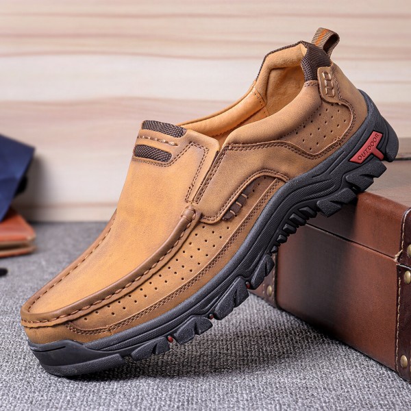 Men Microfiber Leather Vintage Casual Business Office Soft Walking Loafers 