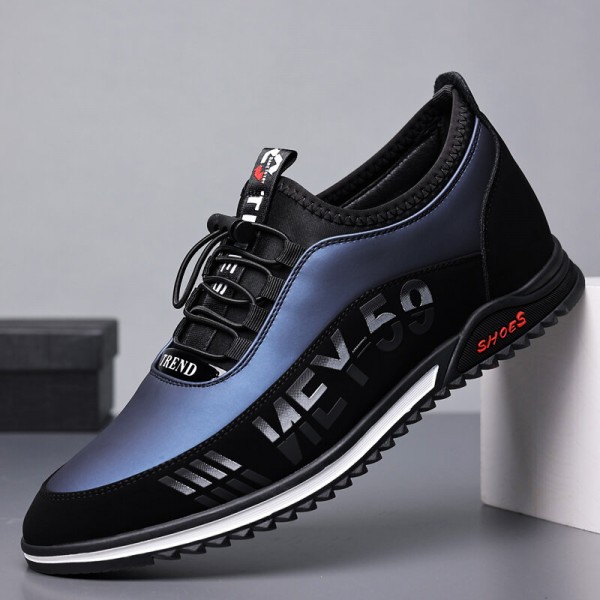 Men Microfiber Leather Breathable Soft Bottom Non Slip Elastic Laces Casual Business Shoes 