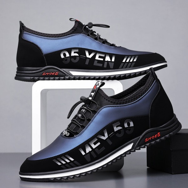 Men Microfiber Leather Breathable Soft Bottom Non Slip Elastic Laces Casual Business Shoes 