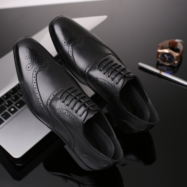 Men Microfiber Breathable Soft Bottom Pointed Toe Vintage Plaid Lace Up Casual Business Shoes 