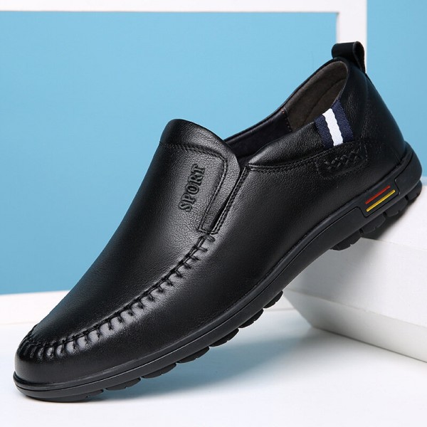 Men Cowhide Hollow Out Breathable Soft Bottom Slip On Casual Leather Shoes 