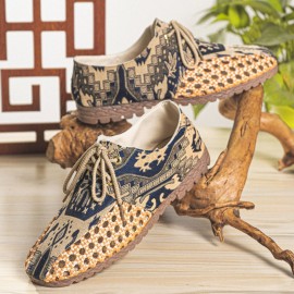 Men Hollow Out Woven Breathable Non Slip Chinese Style Pattern Casual Canvas Shoes