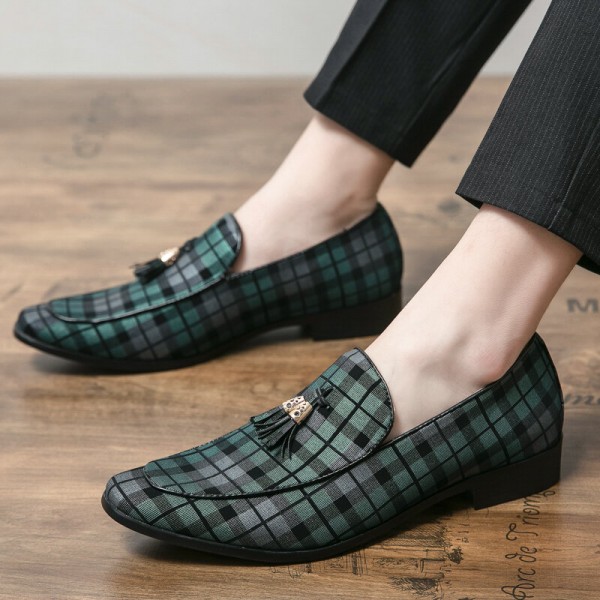 Men Microfiber Breathable Lattice Pattern Soft Sole Slip On Casual Business Shoes 