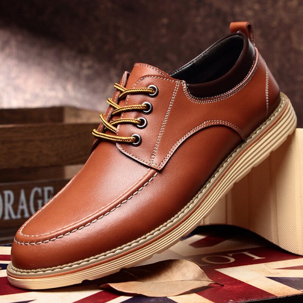 Men Genuine Leather Breathable Non Slip Soft Sole Lace Up Casual Business Shoes 