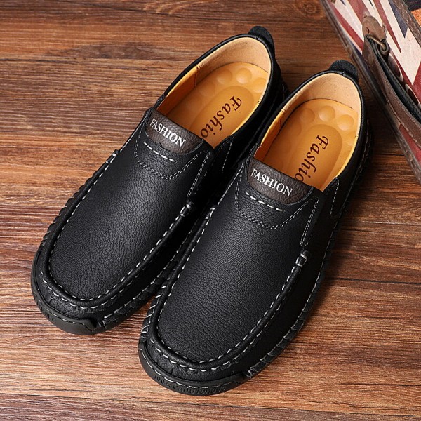 Men Hand Stitching Microfiber Leather Slip Resistant Slip On Loafers 