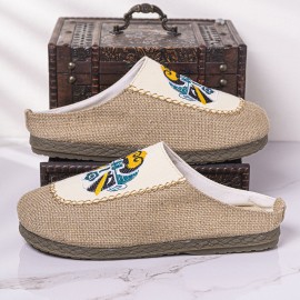 Men Breathable Folkways Pattern Handmade Closed Toe Casual Linen Slippers