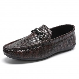 Men's Faux Leather Woven Business Casual Slip-On Soft Sole Loafers Driving Shoes