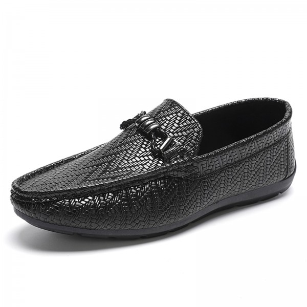 Men's Faux Leather Woven Business Casual Slip-On Soft Sole Loafers Driving Shoes 