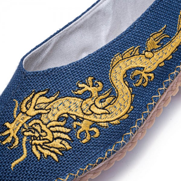 Men Breathable Non Slip Old Peking Dragon Embroidery Comfy Casual Linen Shoes 