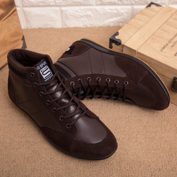 Men Microfiber Leather Soft Sole Non Slip Retro Style Lace Up Casual Mid-calf Shoes 