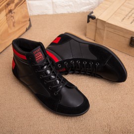 Men Microfiber Leather Soft Sole Non Slip Retro Style Lace Up Casual Mid-calf Shoes