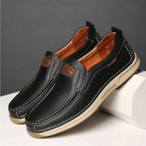 Men Cowhide Leather Breathable Soft Sole Non Slip Comfy Casual Business Shoes 