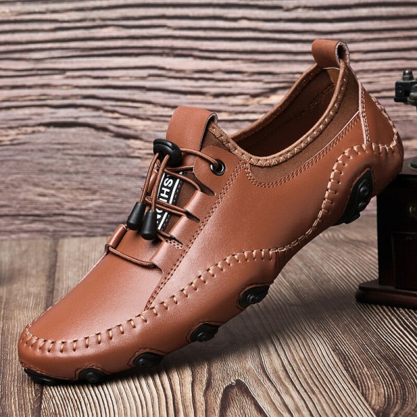 Men Cowhide Breathable Comfy Soft Bottom Hand Stitching Non Slip Outdoor Casual Shoes 