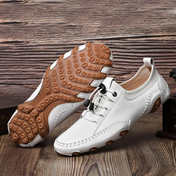 Men Cowhide Breathable Comfy Soft Bottom Hand Stitching Non Slip Outdoor Casual Shoes 