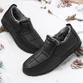 Men Leather Non Slip Warm Lined Soft Sole Solid Comfy Slip On Outdoor Casual Snow Shoes