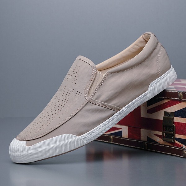 Men Breathable Ice Silk Soft Comfy Sole Solid Slip On Casual Court Shoes 