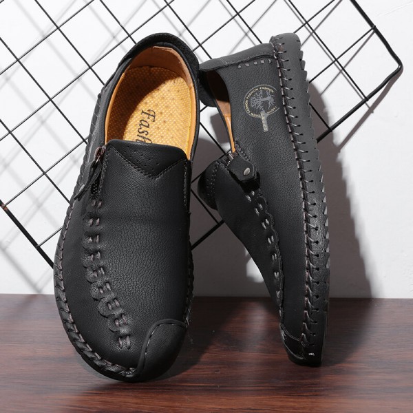 Men Vintage Casual Side Zipper Soft Microfiber Leather Shoes 