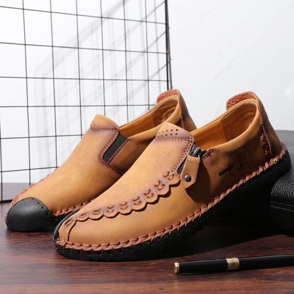 Men Vintage Casual Side Zipper Soft Microfiber Leather Shoes 