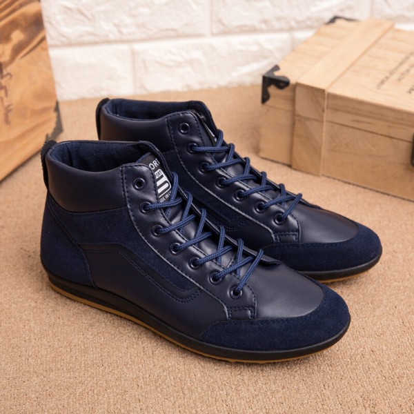 Men Leather Soft Sole Non Slip Lace Up Retro England Style Casual Mid-calf Shoes 