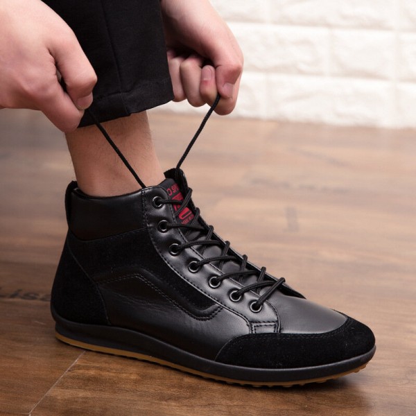 Men Leather Soft Sole Non Slip Lace Up Retro England Style Casual Mid-calf Shoes 