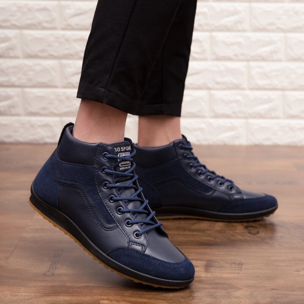 Men Leather Soft Sole Non Slip Lace Up Retro England Style Casual Mid-calf Shoes 