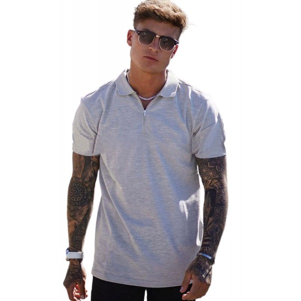 Gray Zipper Short Sleeve Men's Polo Shirt 