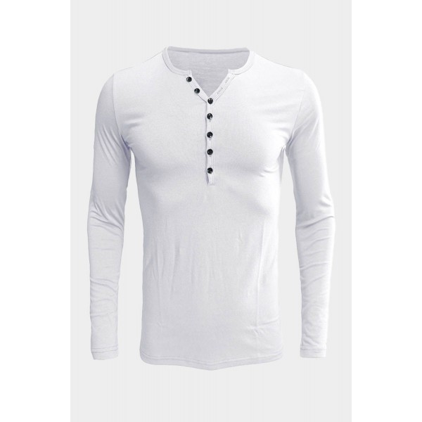 White Long Sleeve Male Henley Shirt 