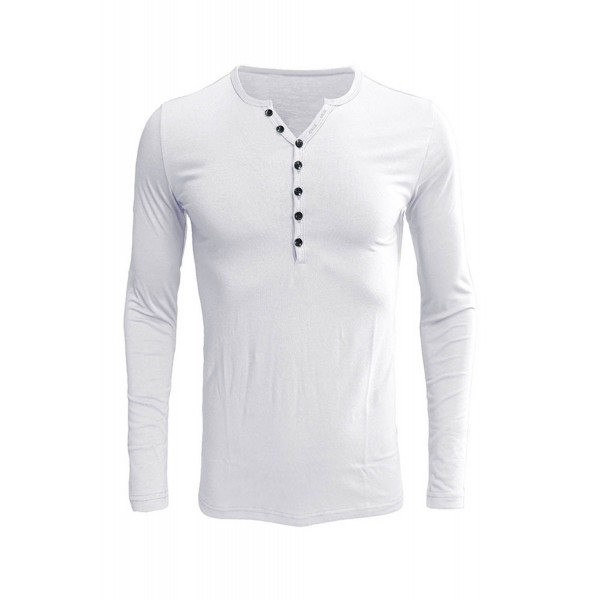 White Long Sleeve Male Henley Shirt 