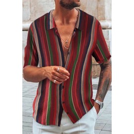 Striped Buttoned Short Sleeve Men's Shirt