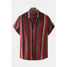 Striped Buttoned Short Sleeve Men's Shirt